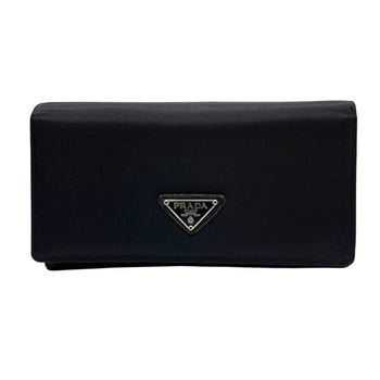 Prada Prada Nylon Leather Long Wallet Black Triangle Logo Plate Saffiano Round Flap M3
