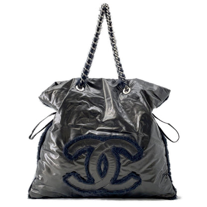 Chanel Chain Tote Bag Coco Mark Nylon Fur Chanel Black