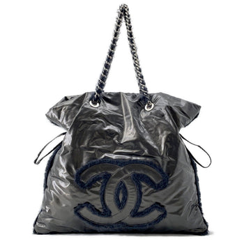 Chanel Chain Tote Bag Coco Mark Nylon Fur Chanel Black
