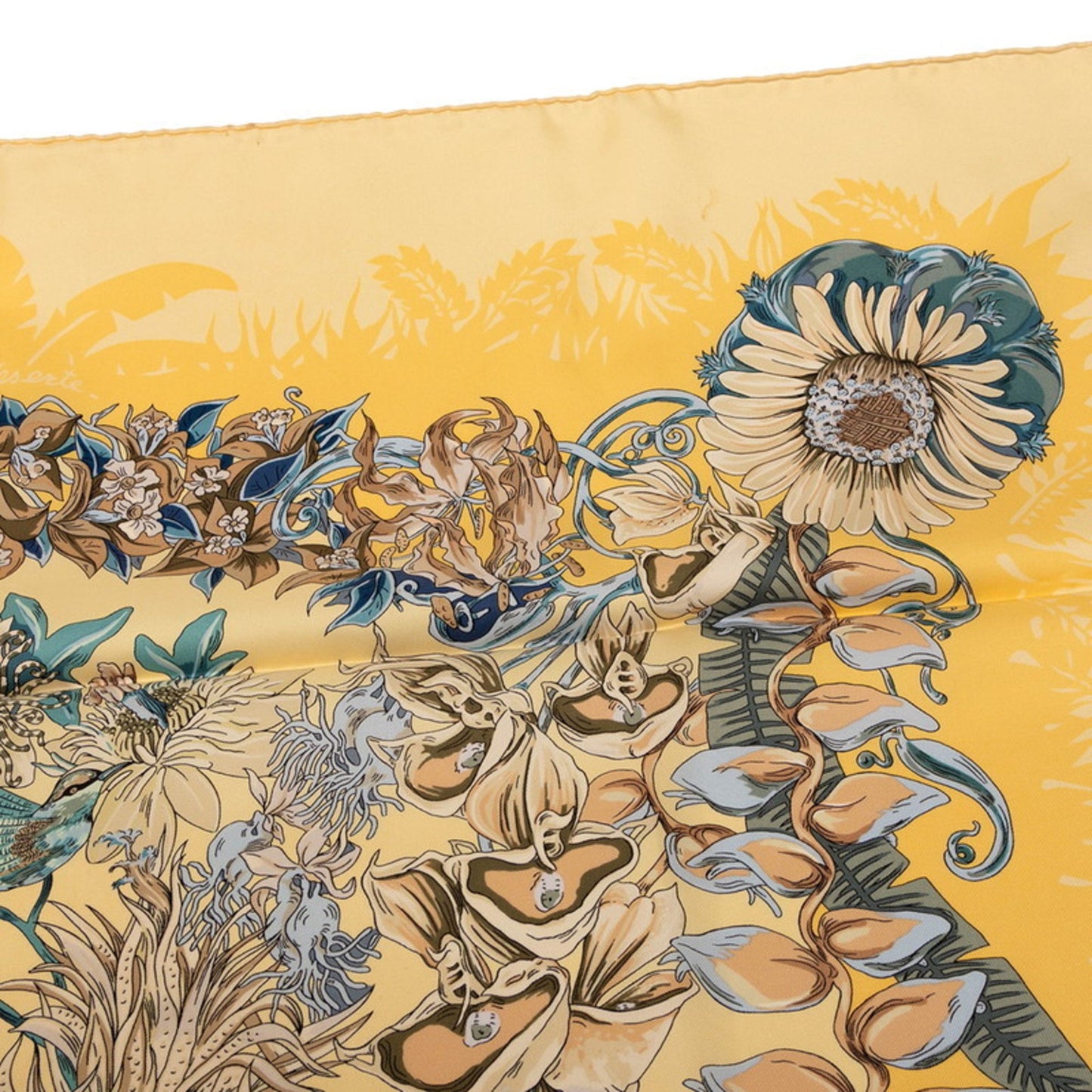 Hermes Herms Carr 90 "L'Ile Deserte" Desert Island Scarf In Yellow