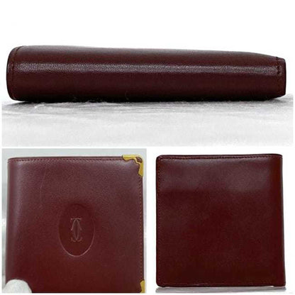 Cartier Bi-Fold Wallet Ec-23427 Bordeaux Must Leather Compact Folding