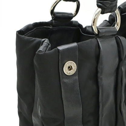 Prada Crimson Stripe Handbag Tote Bag Nylon Leather Nero Black Br3994
