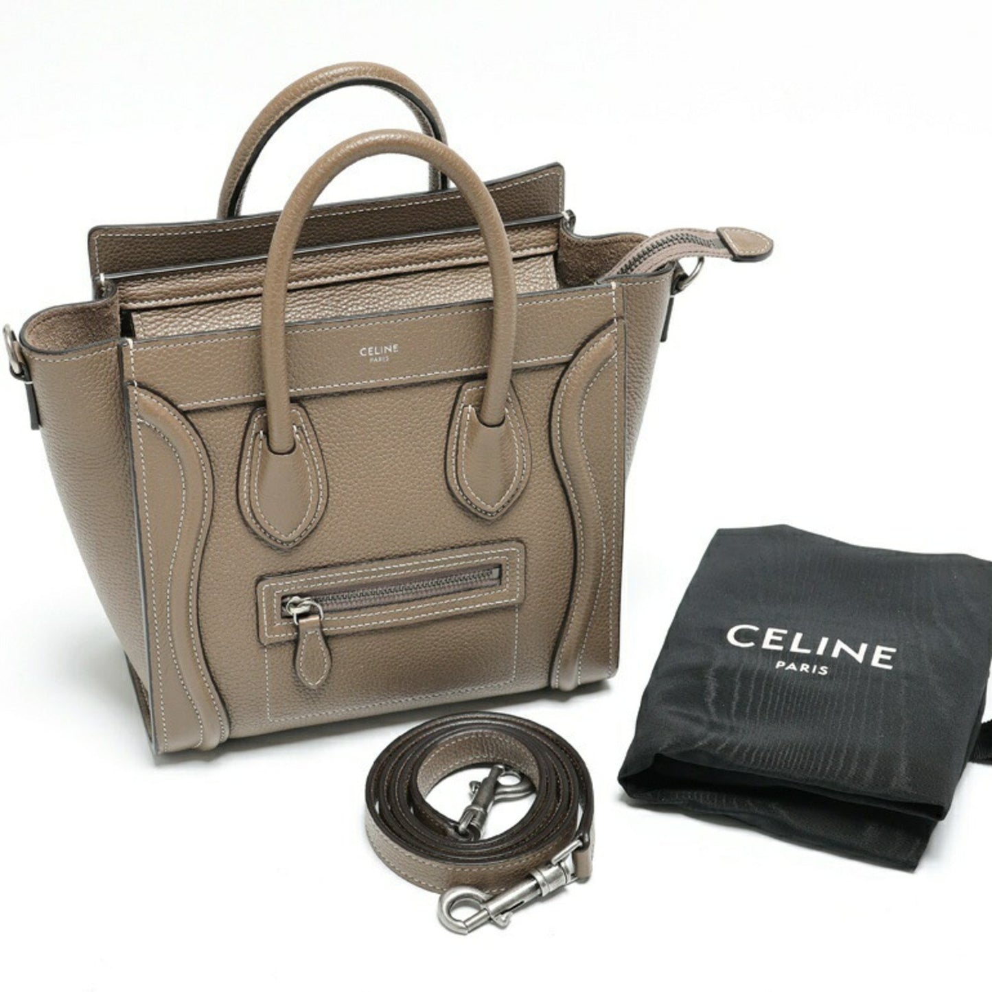 Celine Luggage Nano 189243Dru.09So 168243Dru.09So Drummed Calfskin Suri (Greige) S-157230