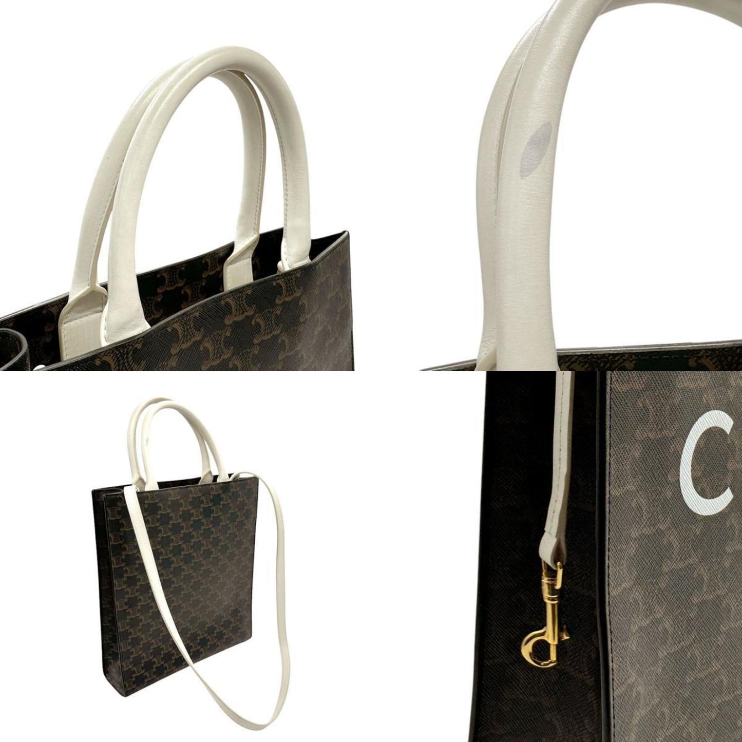 Celine Handbag Shoulder Bag Small Vertical Cabas Coated Canvas White X Brown