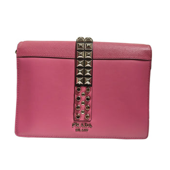 Prada Elektra 1Bd120 Electra Bag Studded Shoulder Crossbody Calf Leather Saffiano Pink Black