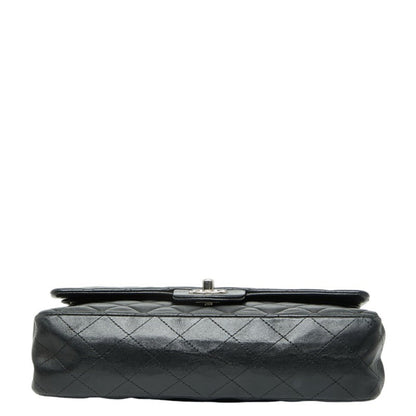 Chanel Matelasse 25 Coco Mark Double Flap Chain Shoulder Bag In Black With Silver Hardware And