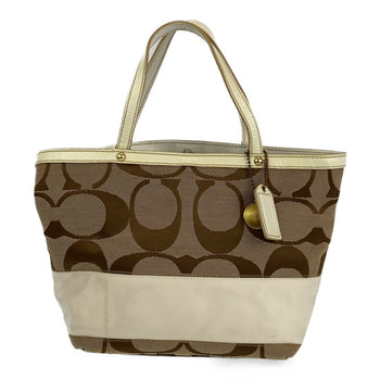 Coach Signature Beige White Gold Hardware Leather Canvas B0767-10123 Tote Bag Handbag