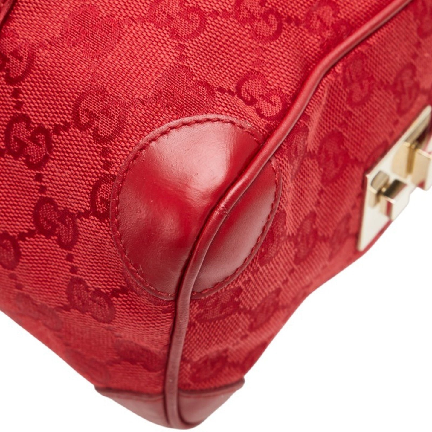 Gucci Gg Canvas Mini Boston Bag Handbag 000 0851 Red Leather