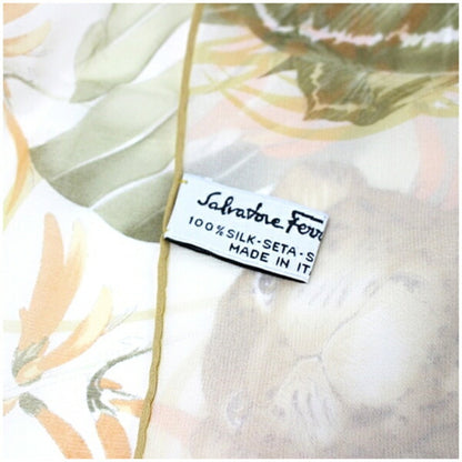 Salvatore Ferragamo Silk Rectangular Scarf Muffler Stole Ivory Animal Print