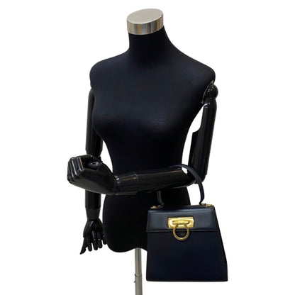 Salvatore Ferragamo Gancini Hardware Leather 2Way Shoulder Bag Handbag Navy