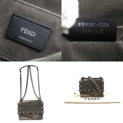 Fendi Shoulder Bag Canai Leather Metallic Gray Gold