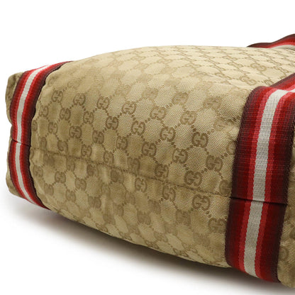 Gucci Gucci Gg Canvas Sherry Line Tote Bag Large Shoulder Beige Red Multicolor 189669