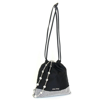 Miu Miu Miu Bag Black Satin Rhinestone Beads Chain Shoulder Pochette