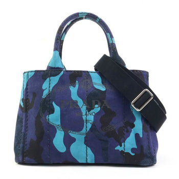 Prada Handbag Shoulder Bag Canapa Canvas Navy Blue Black