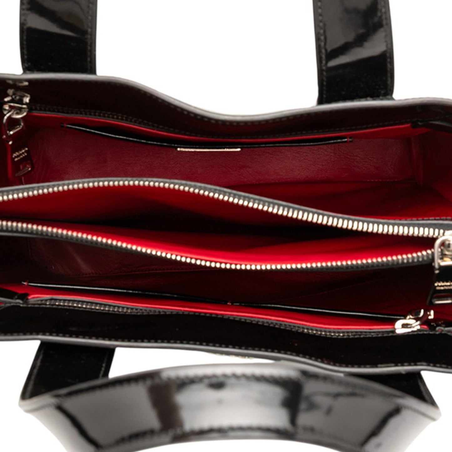 Prada Triangle Logo Plate Handbag Tote Bag Black Patent Leather