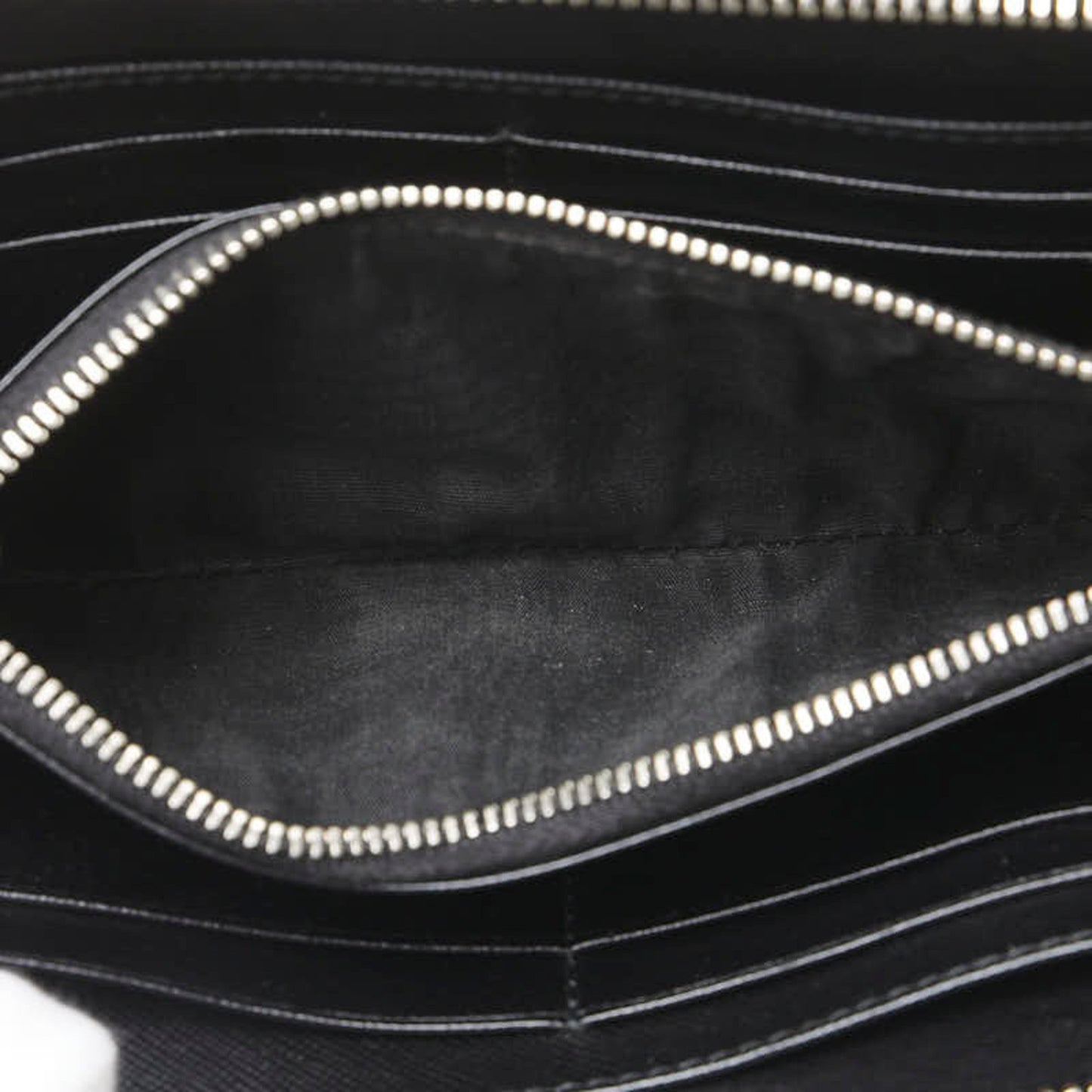 Prada Triangle Logo Plate Long Wallet Round Zipper Black Leather