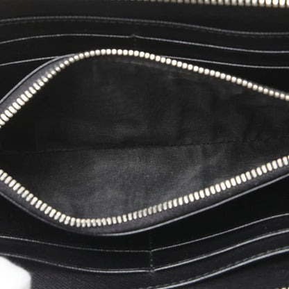 Prada Triangle Logo Plate Long Wallet Round Zipper Black Leather