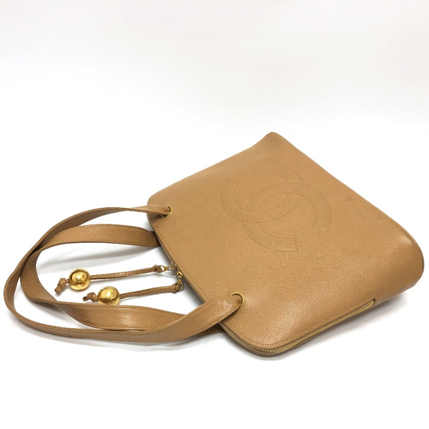 Chanel Coco Ball Bag Shawl Tote Bag Beige Goldhardware
