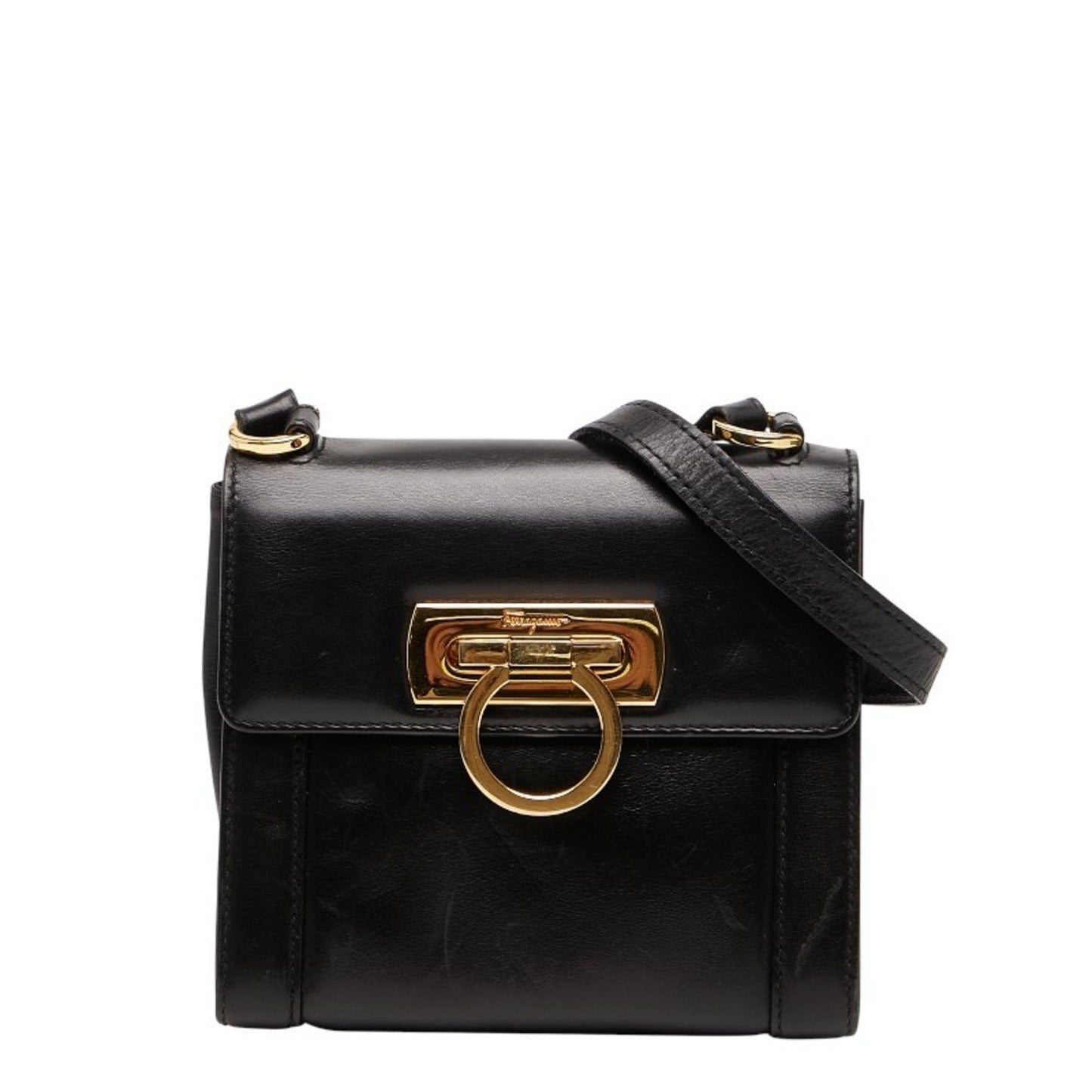 Salvatore Ferragamo Gancini Shoulder Bag In Black Leather