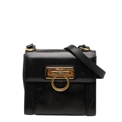 Salvatore Ferragamo Gancini Shoulder Bag In Black Leather