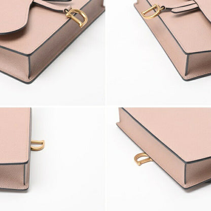 Christian Dior Dior Saddle Chain Pouch Wallet Shoulder Bag S5620Cwvg Leather Pink Beige S-157229