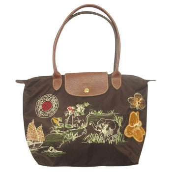 Longchamp Le Pliage Cuir Tote Handbag With Vietnamese Embroidery And Leather Patch