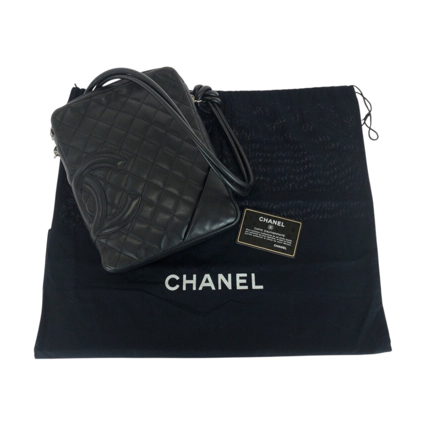 Chanel Matelasse Coco Mark Black Lambskin Shoulder Bag With Silver Hardware