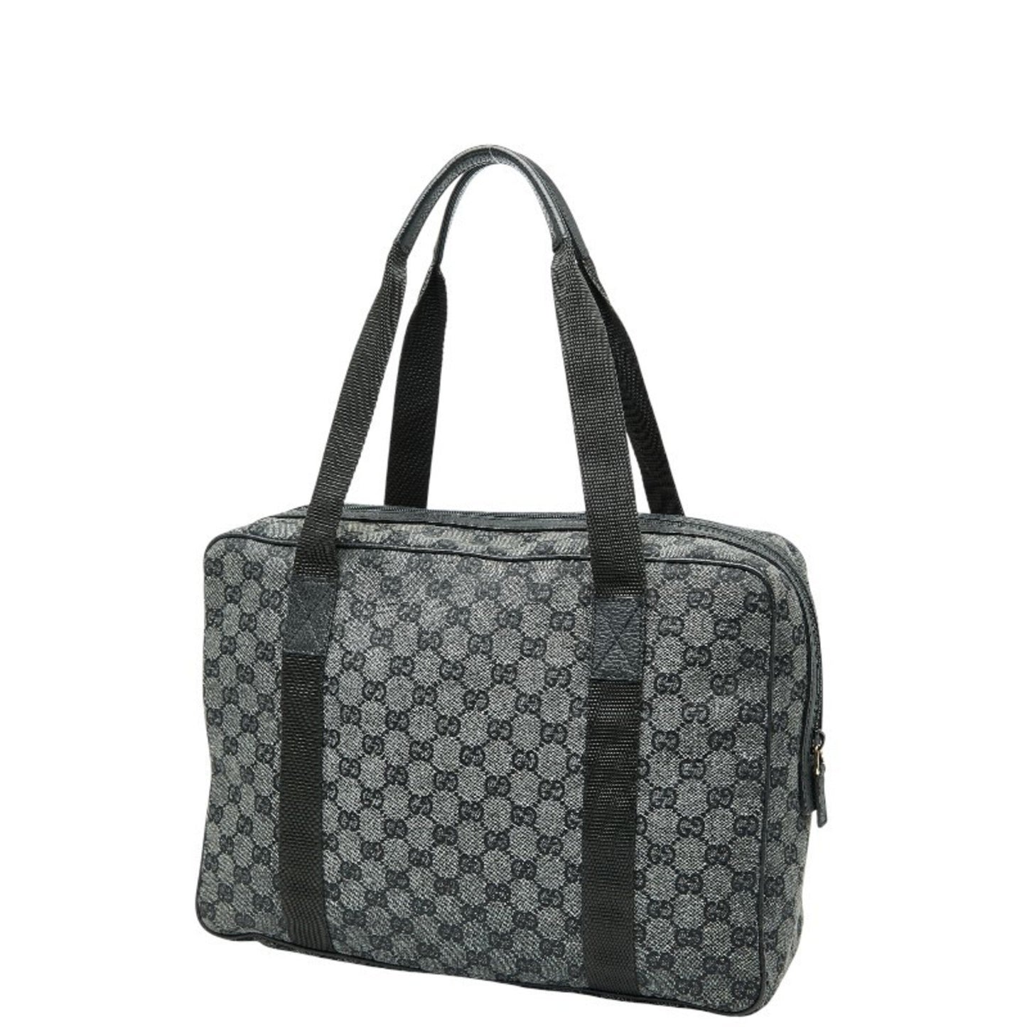 Gucci Gg Canvas Business Bag Handbag 282529 Gray Black Leather