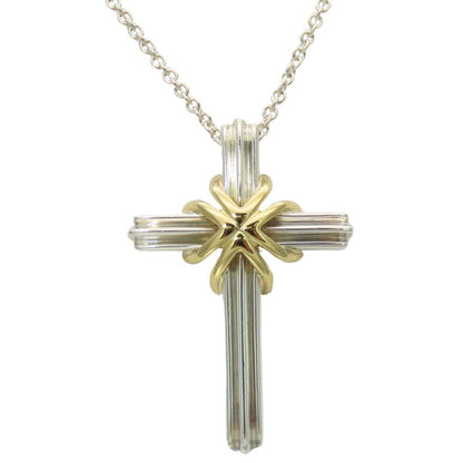 Tiffany Necklace Signature Cross Silver 925 K18Yg Approx. 7.8G Yellow Gold Combination