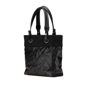 Chanel Paris Biarritz Tote Pm Bag Shoulder Black Leather Coated Canvas