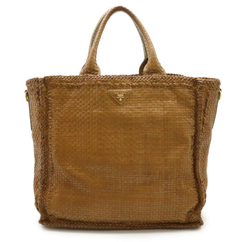 Prada Madras Tote Bag Leather Camel Light Brown Bn2222