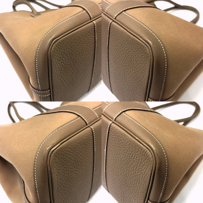 Hermes Garden Pm Toile Officier X Leather Etoupe Handbag Beige