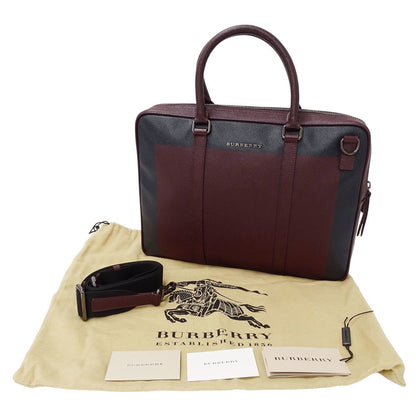 Burberry Men'S Leather Business Bag In Bordeaux And Navy. Perfect For Handbags