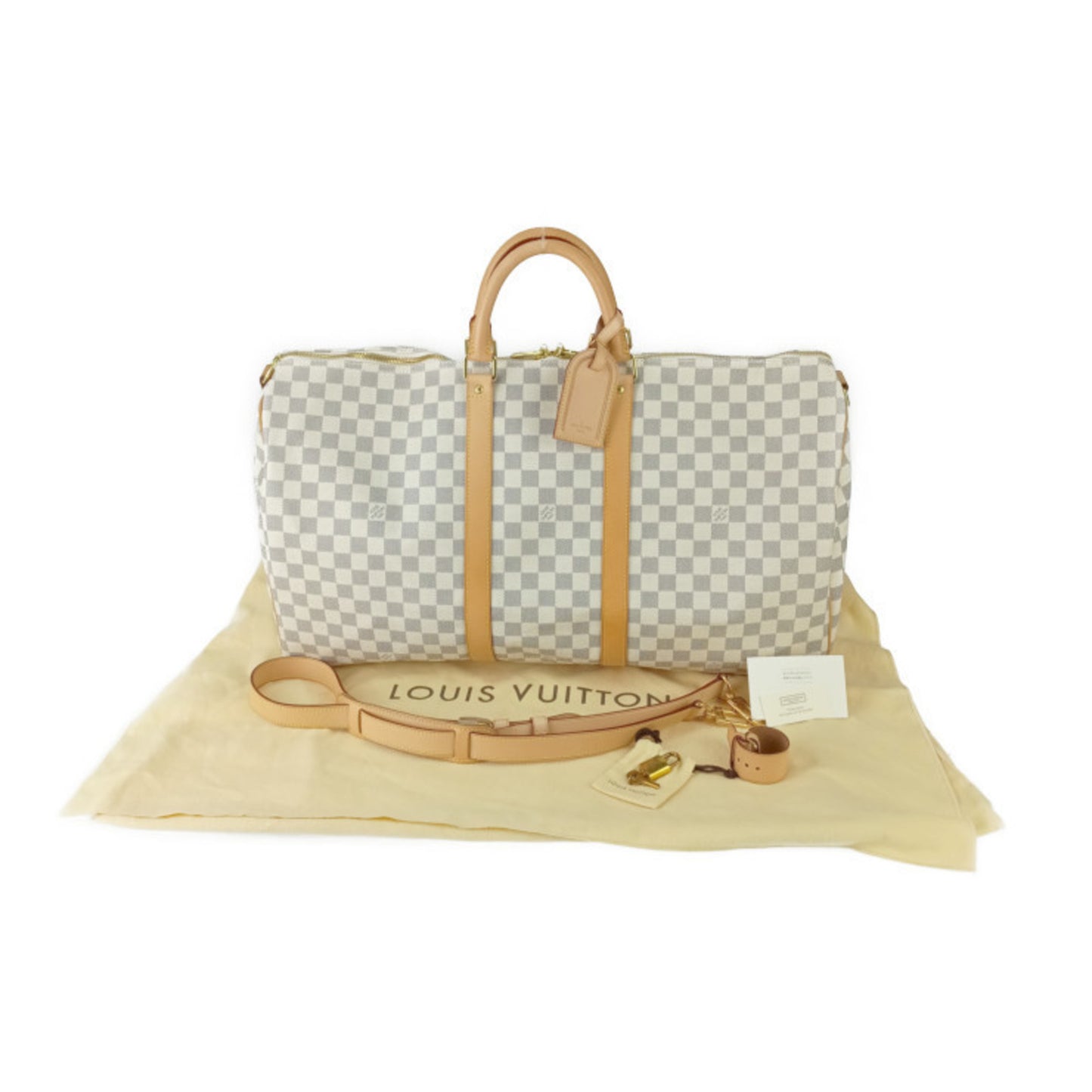 Louis Vuitton Louis Vuitton Damier Azur Keepall Bandouliere Boston Bag 55 N41429 White Leather