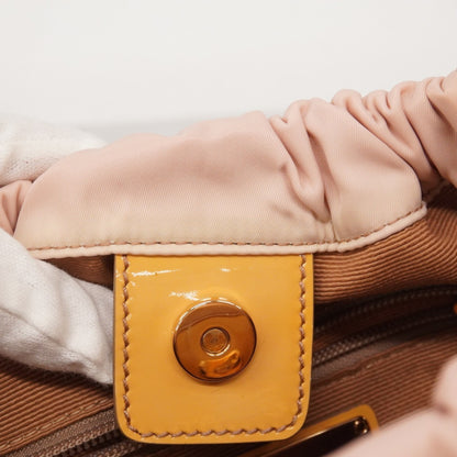 Salvatore Ferragamo Vara Nylon Enamel Handbag In Pink And Beige For Women