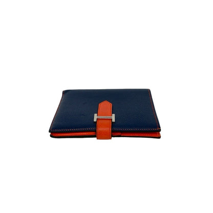 Hermes Bearn Compact Two-Tone Epsom Leather Bifold Wallet Navy
