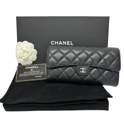 Chanel Classic Long Flap Wallet Matelasse Coco Mark Caviar Skin
