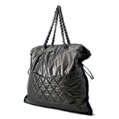 Chanel Chain Tote Bag Coco Mark Nylon Fur Chanel Black