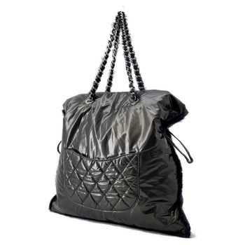 Chanel Chain Tote Bag Coco Mark Nylon Fur Chanel Black