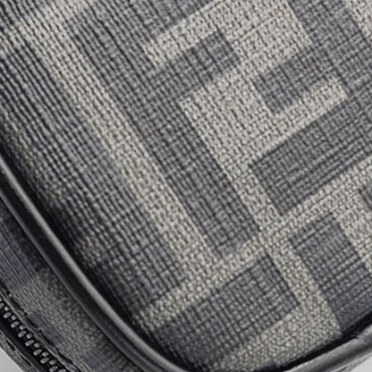 Fendi Zucca Mini Pouch Earphone Case 7As121 Black Canvas Bag Charm Key Holder