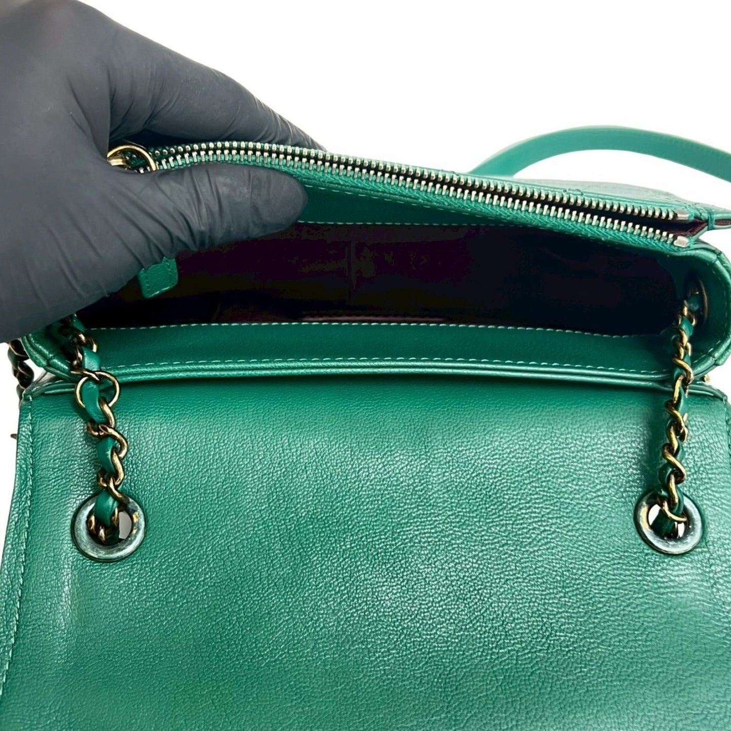 Seal No. 23 Chanel Coco Curve Deca Calf Leather Chain Shoulder Bag Green 110-3