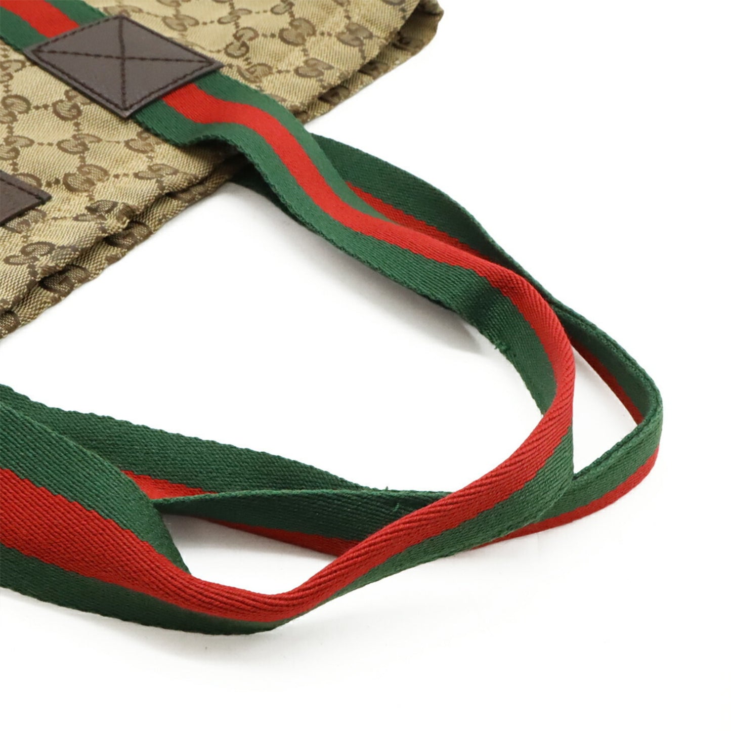 Gucci Gg Canvas Sherry Line Tote Bag Shoulder Leather Khaki Beige Green Red 189669