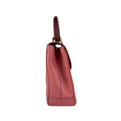Burberry Handbag Shoulder Bag Leather Pink Burgundy Gold