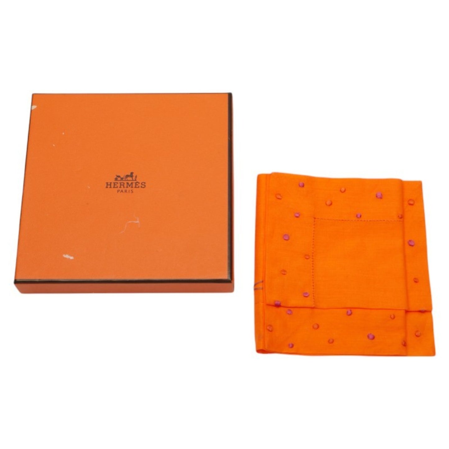Hermes Polka Dot Embroidered Handkerchief Orange Cotton