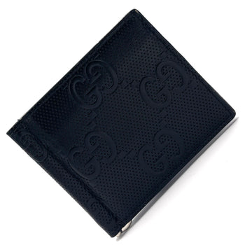 Gucci Gg Embossed Money Clip 676656 Black Leather Bill Wallet Bi-Fold