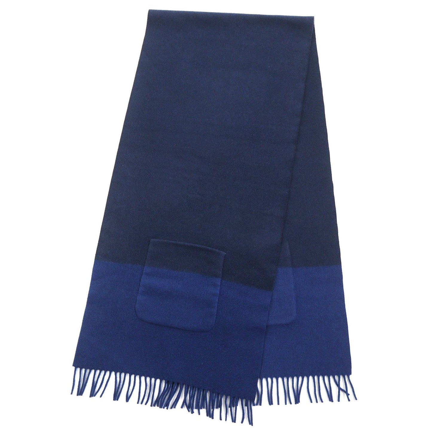 Hermes H259096S Allumette Pocket 100% Cashmere Marine Cobalt Leather Tag Fringe Large Shawl Scarf