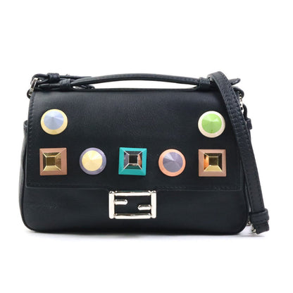 Fendi Handbag Shoulder Bag Double Micro Baguette Leather Black Multicolor Silver