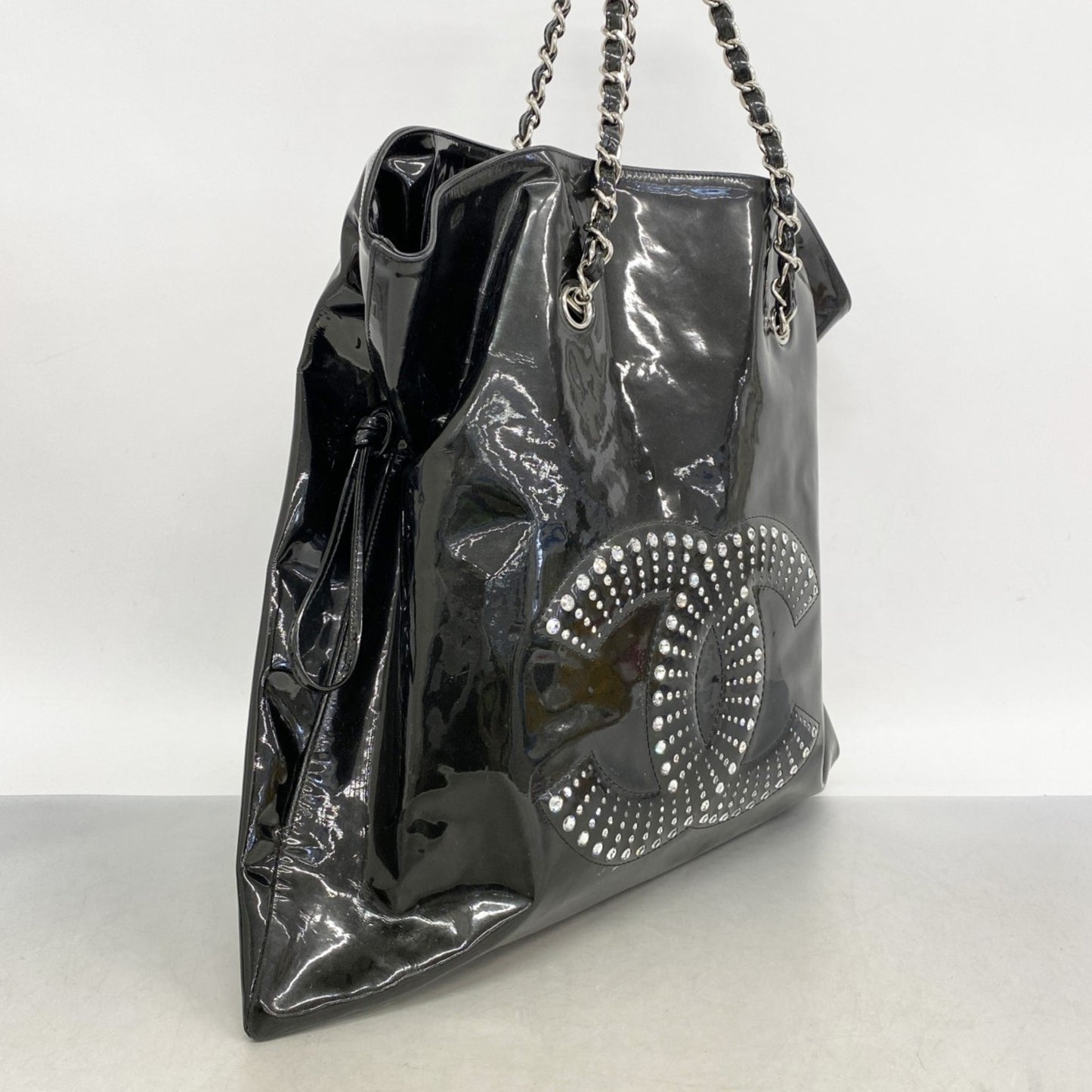 Chanel Patent Leather Black Chain Tote Bag