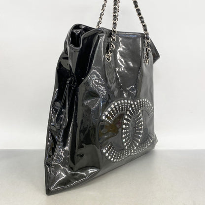 Chanel Patent Leather Black Chain Tote Bag