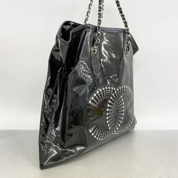 Chanel Patent Leather Black Chain Tote Bag